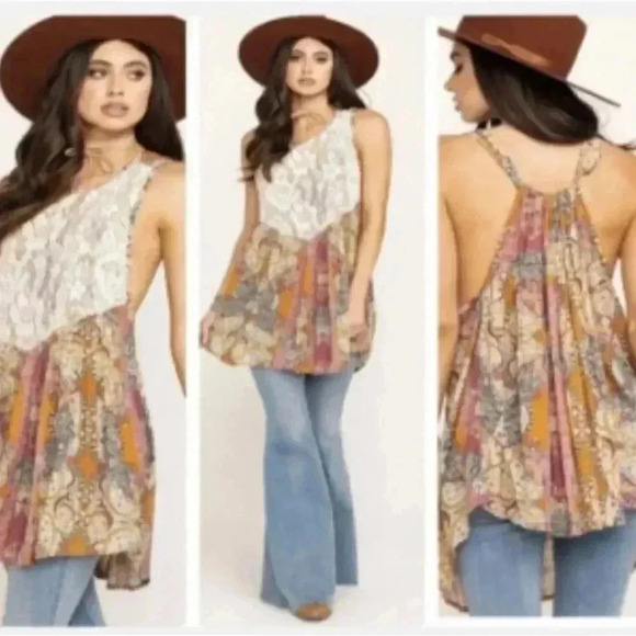 Free People Count Me In Trapeze tunic top pink sleeveless size medium NEW NWT - Picture 2 of 12